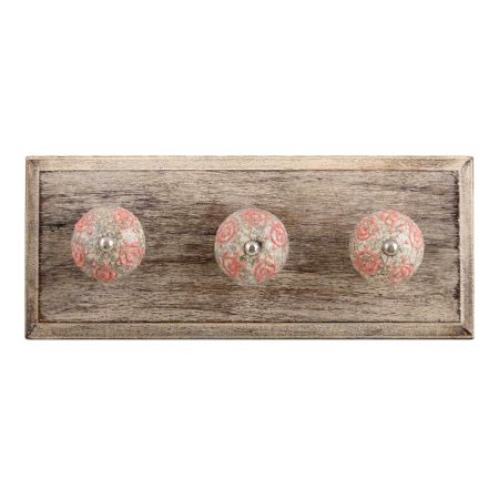 Pink Round Crackle Ceramic Wooden Hook 